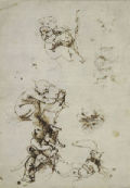 Sketches of  a child playing with a cat