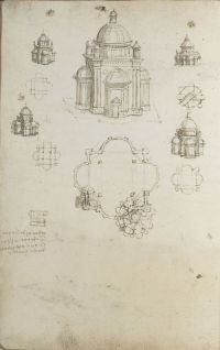 Codex Ashburnham Fol. 93v - Designs for a centrally planned church. Photo RMN - © René-Gabriel Ojéda